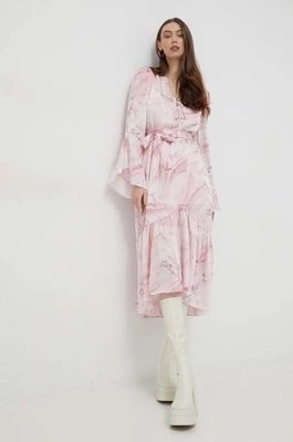 Zdjęcie produktu Guess sukienka kolor różowy midi rozkloszowana