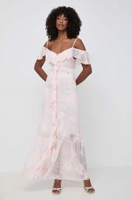 Zdjęcie produktu Guess sukienka z domieszką jedwabiu ELIDE kolor różowy maxi rozkloszowana W4GK37 WG4U0