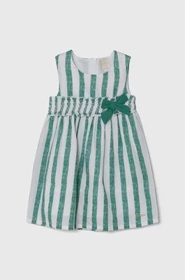 Zdjęcie produktu Guess sukienka z domieszką lnu dziecięca kolor zielony mini rozkloszowana