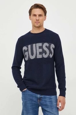 Zdjęcie produktu Guess sweter z domieszką wełny męski kolor granatowy