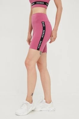 Zdjęcie produktu Guess szorty damskie kolor fioletowy z nadrukiem medium waist