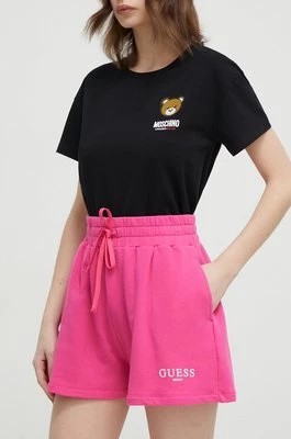 Zdjęcie produktu Guess szorty damskie kolor różowy z nadrukiem high waist E4GD01 KC5X0