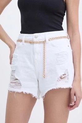 Zdjęcie produktu Guess szorty jeansowe damskie kolor biały gładkie high waist W4GD74 D5EN0