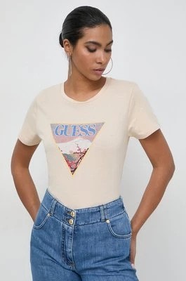 Zdjęcie produktu Guess t-shirt bawełniany damski kolor beżowy W4GI63 KBZV1