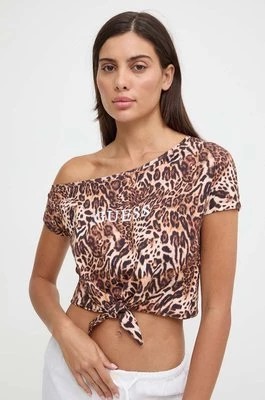 Zdjęcie produktu Guess t-shirt bawełniany damski kolor brązowy E4GI05 JA914