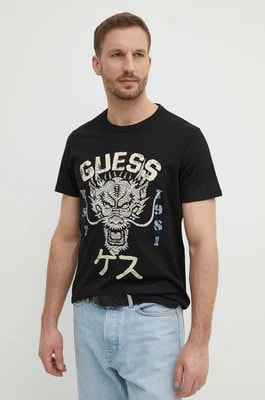 Zdjęcie produktu Guess t-shirt bawełniany DRAGON męski kolor czarny z aplikacją M4GI21 K8FQ4