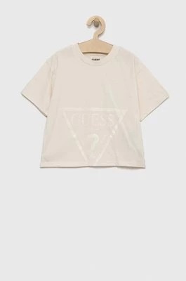Zdjęcie produktu Guess t-shirt bawełniany dziecięcy kolor beżowy