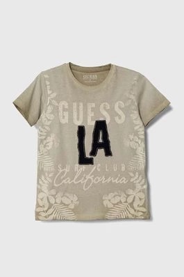Zdjęcie produktu Guess t-shirt bawełniany dziecięcy kolor beżowy z nadrukiem