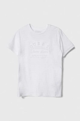 Zdjęcie produktu Guess t-shirt bawełniany dziecięcy kolor biały z aplikacją