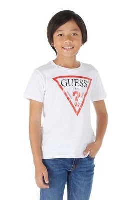 Zdjęcie produktu Guess T-shirt bawełniany dziecięcy kolor biały z nadrukiem