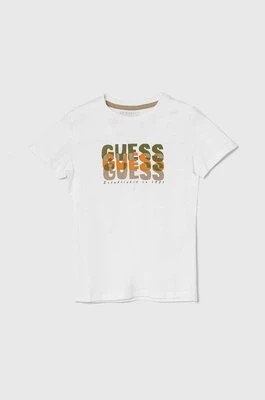 Zdjęcie produktu Guess t-shirt bawełniany dziecięcy kolor biały z nadrukiem