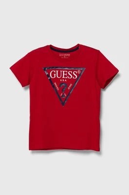 Zdjęcie produktu Guess T-shirt bawełniany dziecięcy kolor czerwony z nadrukiem