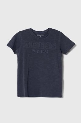 Zdjęcie produktu Guess t-shirt bawełniany dziecięcy kolor fioletowy z aplikacją