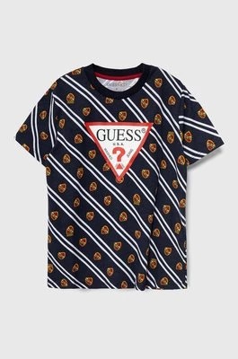 Zdjęcie produktu Guess t-shirt bawełniany dziecięcy kolor granatowy wzorzysty