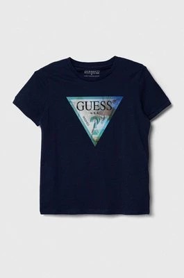 Zdjęcie produktu Guess t-shirt bawełniany dziecięcy kolor granatowy z aplikacją