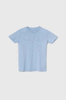 Zdjęcie produktu Guess t-shirt bawełniany dziecięcy kolor niebieski z aplikacją
