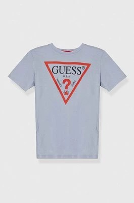 Zdjęcie produktu Guess t-shirt bawełniany dziecięcy kolor niebieski z nadrukiem