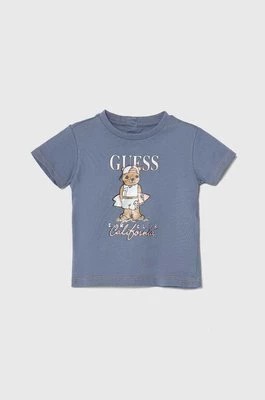 Zdjęcie produktu Guess t-shirt bawełniany dziecięcy kolor niebieski z nadrukiem