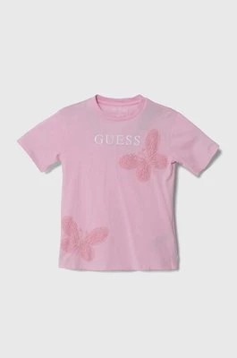 Zdjęcie produktu Guess t-shirt bawełniany dziecięcy kolor różowy