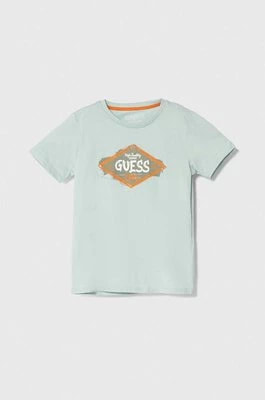 Zdjęcie produktu Guess t-shirt bawełniany dziecięcy kolor turkusowy z nadrukiem
