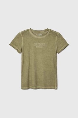 Zdjęcie produktu Guess t-shirt bawełniany dziecięcy kolor zielony z aplikacją