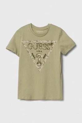 Zdjęcie produktu Guess t-shirt bawełniany dziecięcy kolor zielony z nadrukiem