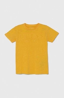 Zdjęcie produktu Guess t-shirt bawełniany dziecięcy kolor żółty z aplikacją