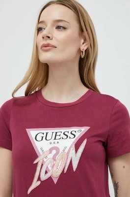 Zdjęcie produktu Guess t-shirt bawełniany kolor bordowy