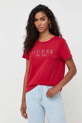 Zdjęcie produktu Guess t-shirt bawełniany CRYSTAL kolor czerwony W3GI76 K8G01