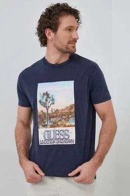 Zdjęcie produktu Guess t-shirt bawełniany kolor granatowy z nadrukiem
