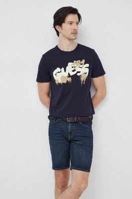 Zdjęcie produktu Guess t-shirt bawełniany kolor granatowy z nadrukiem