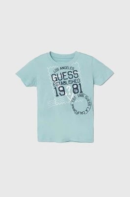 Zdjęcie produktu Guess t-shirt bawełniany kolor niebieski z nadrukiem