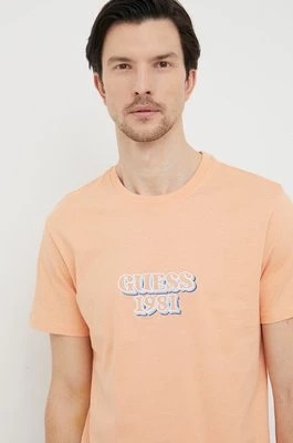 Zdjęcie produktu Guess t-shirt bawełniany kolor pomarańczowy z aplikacją
