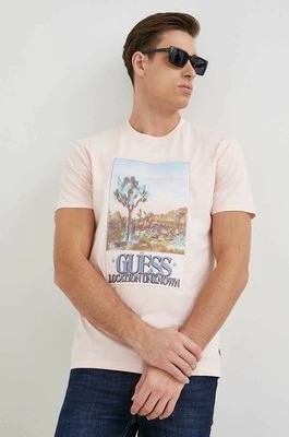Zdjęcie produktu Guess t-shirt bawełniany kolor różowy z nadrukiem