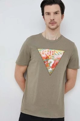 Zdjęcie produktu Guess t-shirt bawełniany kolor zielony z aplikacją