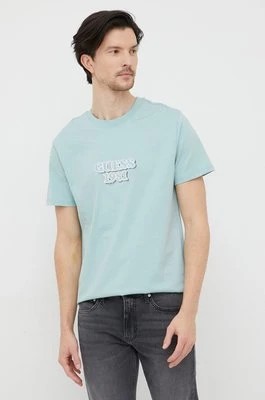 Zdjęcie produktu Guess t-shirt bawełniany kolor zielony z aplikacją