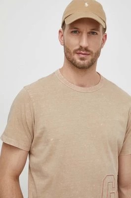 Zdjęcie produktu Guess t-shirt bawełniany męski kolor beżowy z aplikacją M4GI18 K8FQ4