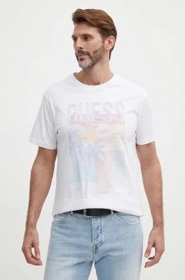 Zdjęcie produktu Guess t-shirt bawełniany męski kolor biały z aplikacją M4GI15 I3Z14