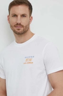 Zdjęcie produktu Guess t-shirt bawełniany męski kolor biały z aplikacją M4GI30 I3Z14