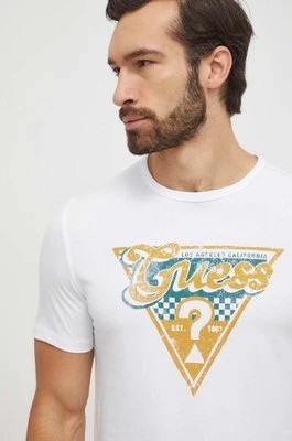 Zdjęcie produktu Guess t-shirt bawełniany męski kolor biały z nadrukiem M4RI06 I3Z14