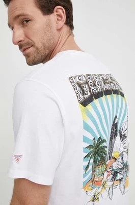 Zdjęcie produktu Guess t-shirt bawełniany SURFING męski kolor biały z nadrukiem F4GI07 I3Z14