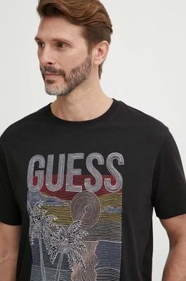 Zdjęcie produktu Guess t-shirt bawełniany męski kolor czarny z aplikacją M4GI15 I3Z14