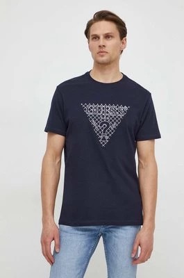Zdjęcie produktu Guess t-shirt bawełniany męski kolor granatowy z aplikacją M4RI27 K8FQ4