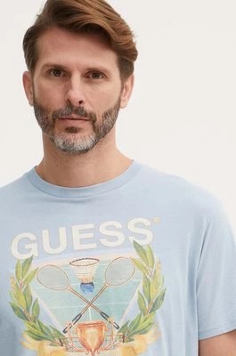 Zdjęcie produktu Guess t-shirt bawełniany męski kolor niebieski z nadrukiem M4GI60 K9RM1