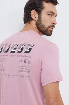 Zdjęcie produktu Guess t-shirt bawełniany MEDGAR męski kolor różowy z nadrukiem Z4RI08 I3Z14