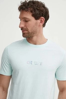 Zdjęcie produktu Guess t-shirt bawełniany męski kolor turkusowy z aplikacją M4GI92 I3Z14