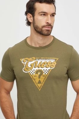 Zdjęcie produktu Guess t-shirt bawełniany męski kolor zielony z nadrukiem M4RI06 I3Z14