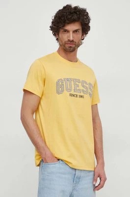 Zdjęcie produktu Guess t-shirt bawełniany męski kolor żółty z aplikacją M4GI62 I3Z14