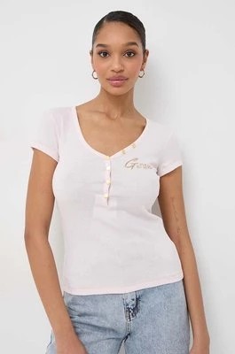 Zdjęcie produktu Guess t-shirt HENLEY OLYMPIA damski kolor różowy W4RP47 K1814
