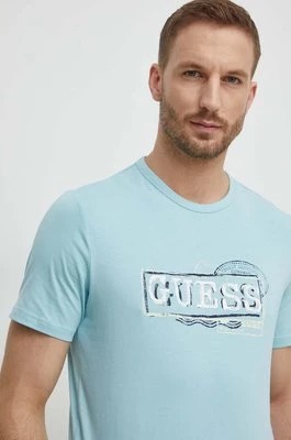 Zdjęcie produktu Guess t-shirt męski kolor niebieski z nadrukiem M4GI26 J1314